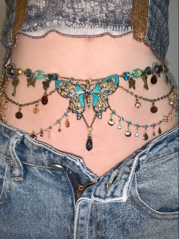 Butterfly Beaded Necklace Waist Chain Vintage Accessories