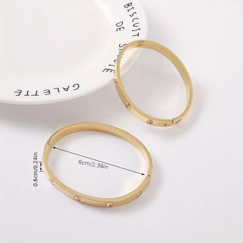 Titanium Steel Rhinestone Bangle Niche Oval Hand Jewelry for Ladies