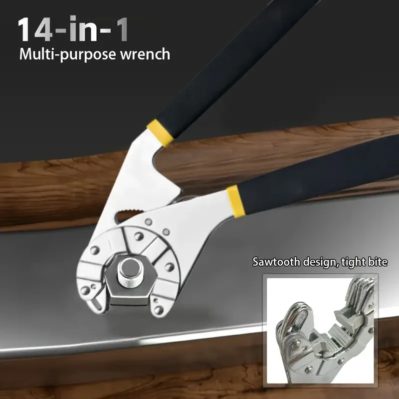 14-In-1 Multi-Purpose Wrench Set, High Carbon Steel Adjustable Open-End Spanner, Sawtooth Design with Tight Bite, Mechanical Operation, No Assembly Required, Ideal for DIY, Electrical, Mechanical, Motorcycle, Bicycle Repair Tools