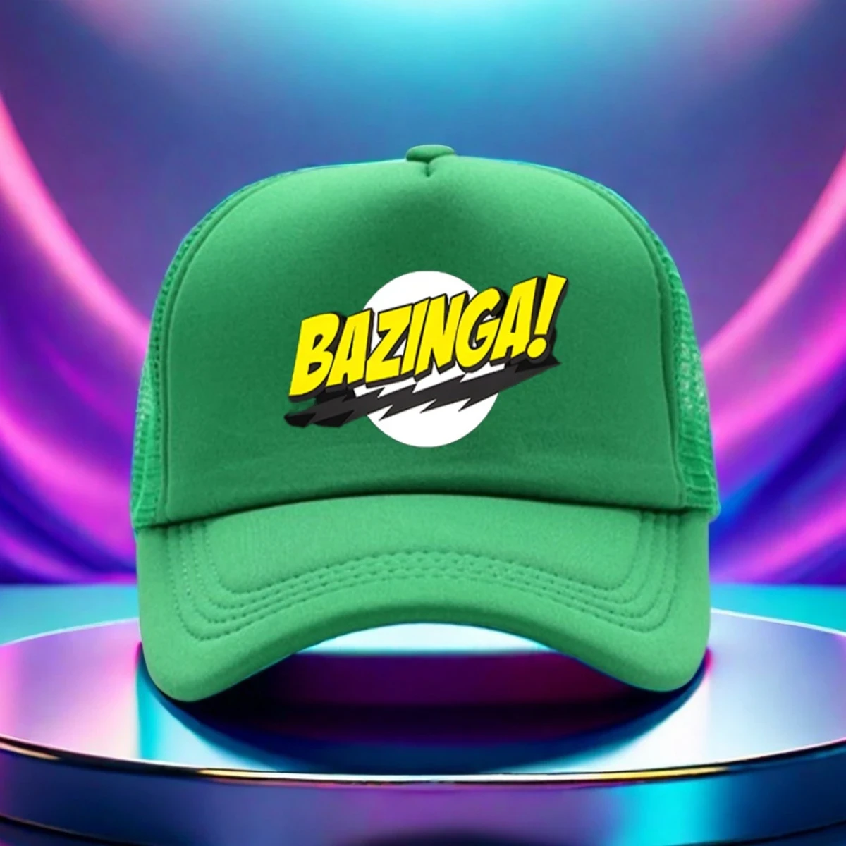 1pc Adjustable Golf Baseball Cap with Bold BAZINGA! Graphic Print Black Textile Material Hat for Hiking, Running, and Casual Wear