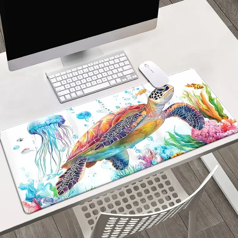 Large Vibrant Sea Turtle & Zebra Pattern Gaming Mouse Pad - Soft Rubber