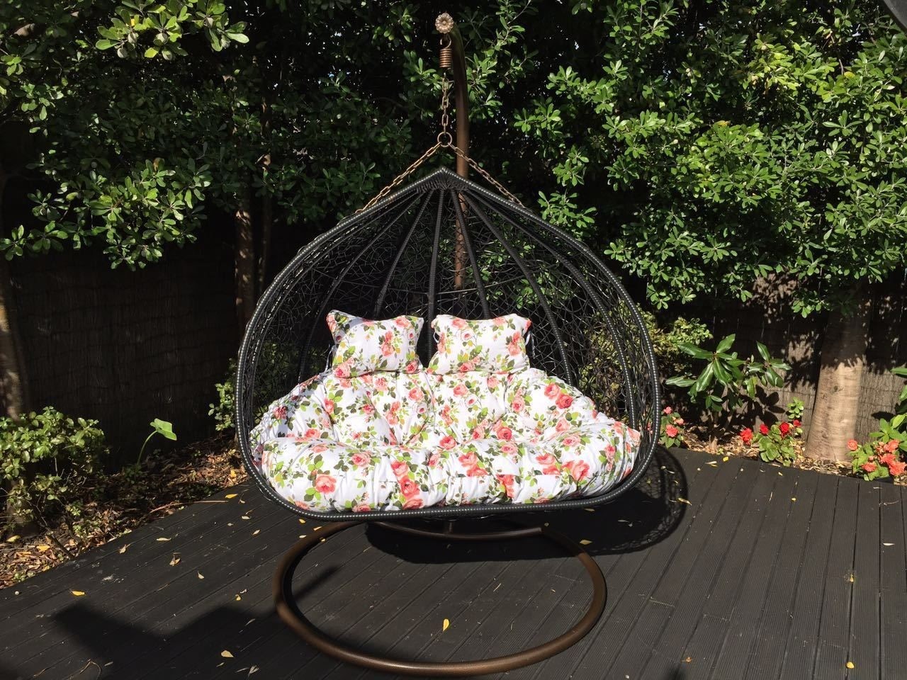 Double Outdoor/Indoor Egg Swing PE Wicker Rattan Hanging