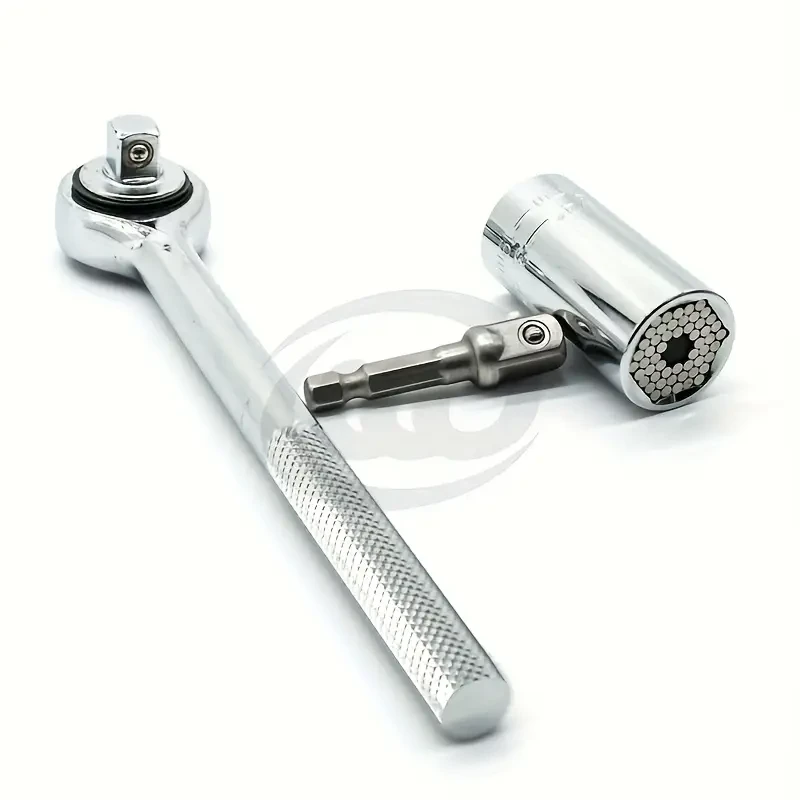 One Universal Wrench Set, 7-19 Mm, Professional Multifunctional Hand Tool, Chrome Steel, With Ratchet And Drill Adapter, Interchangeable Iron Socket, DIY Repair Kit