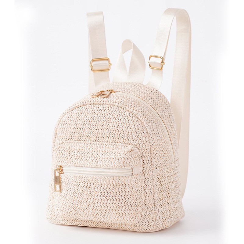 Ethnic Minorities Double Layer Zipper Casual Cool Backpack Straw Backpack