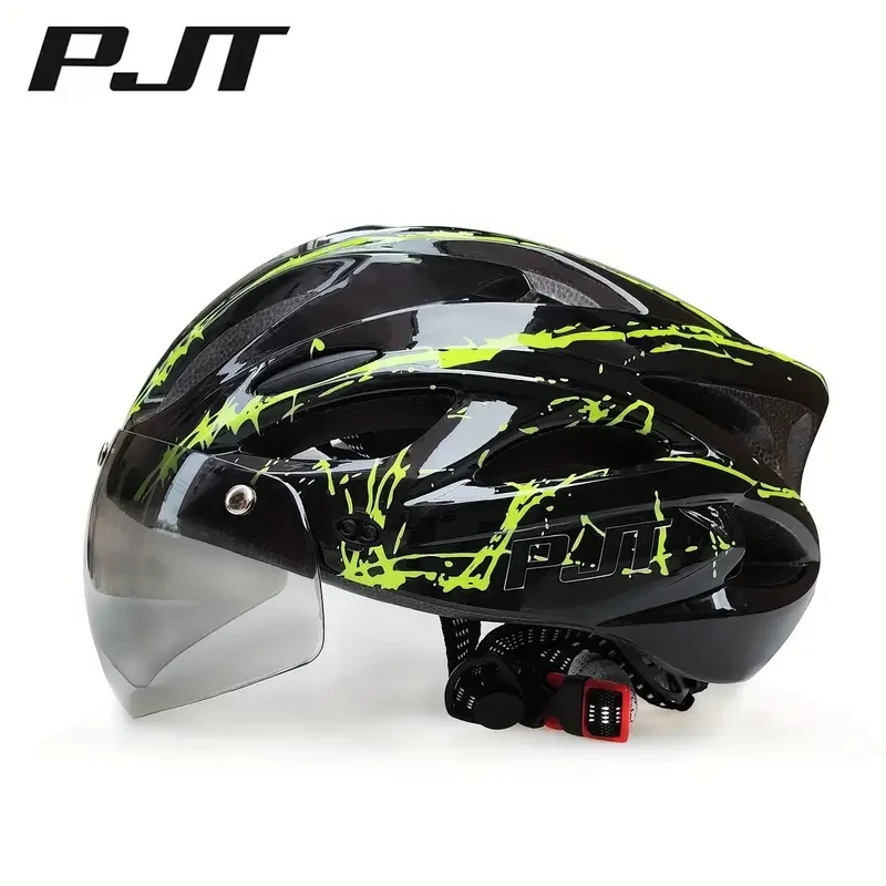 PJT 4-in-1 Lightweight Cycling Helmet with Adjustable Sun Visor, PC Material, 18 Ventilation Holes, Comfortable Lining, Multi-Purpose Bike Helmet for Adults, Unisex, Black