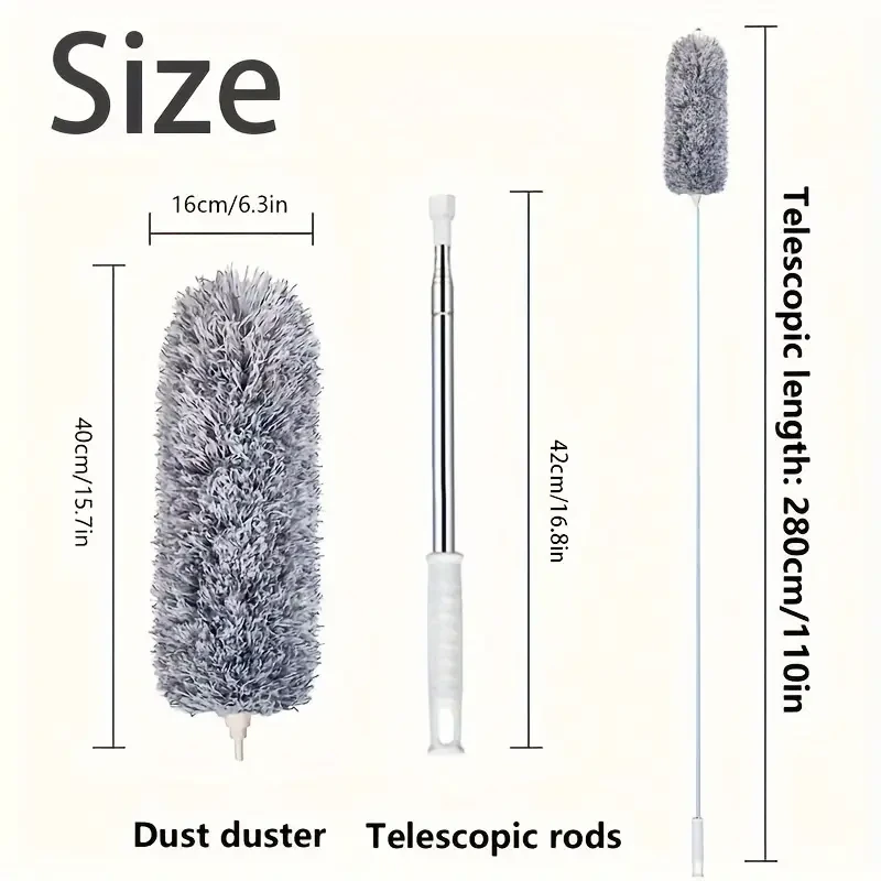Reusable & Washable Retractable Duster with Bendable Head for High Ceilings, Furniture & Car Cleaning
