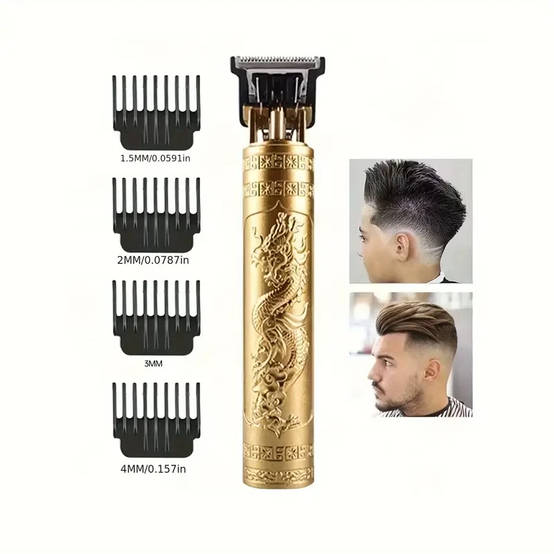 USB Rechargeable Hair Clipper with Golden Dragon Engraving