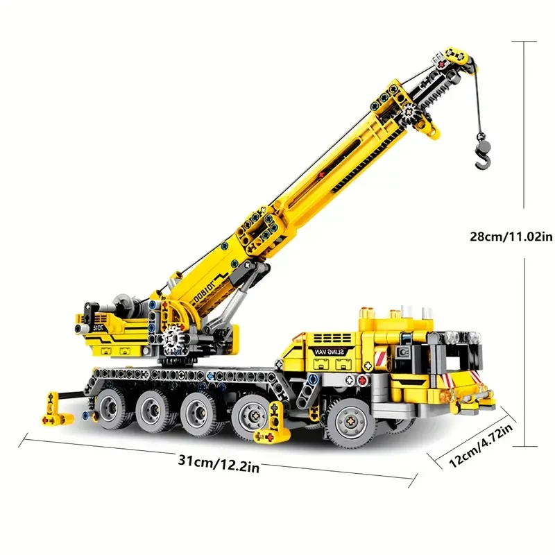 1000+ Pieces Yellow ABS Construction Crane Toy Set with Detailed Mechanism