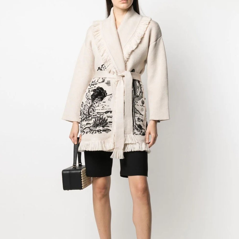 WQJGR Cardigan Sweater Women  Wool Knitted Tassel Doodle Jacquard Loose Full Sleeve High-Quality Cashmere Winter Jacket