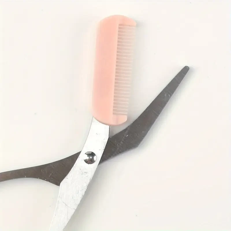 Precision Pink Eyebrow Trimming Scissors with Built-In Comb