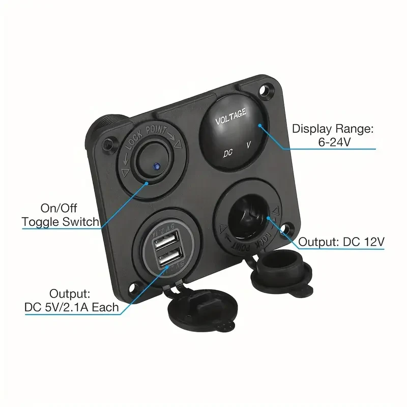 4-Gang 1-Panel Dual USB Charger with LED Voltmeter