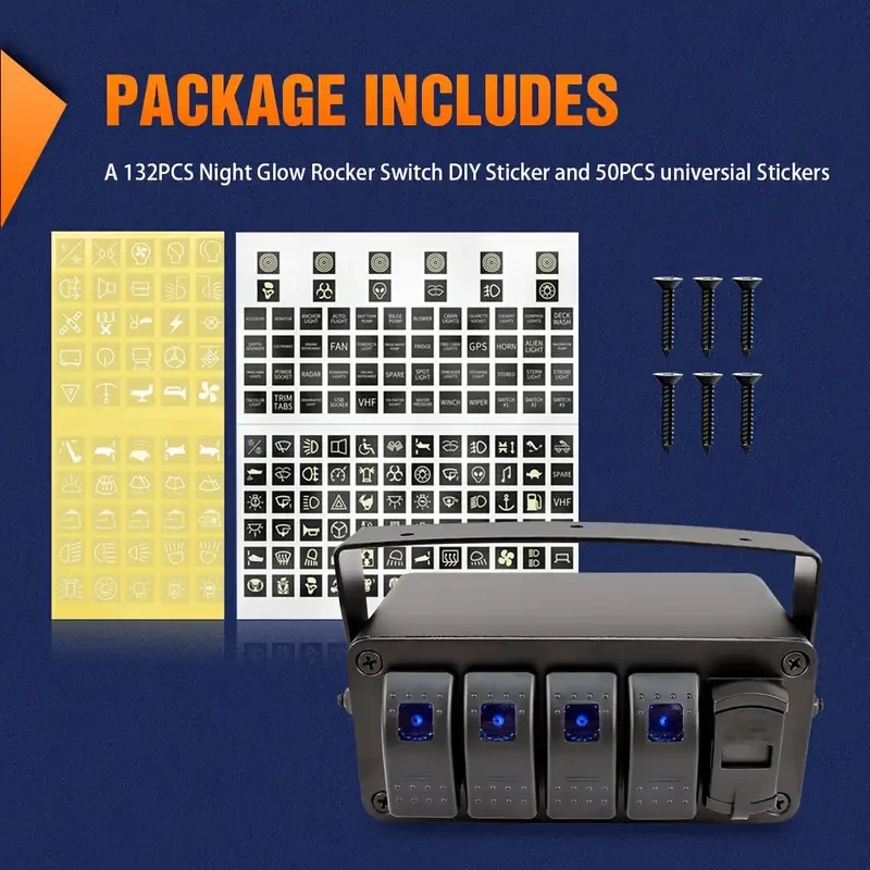 VALESUN 4 Gang Rocker Switch Box with QC 3.0 USB Charger & Voltmeter