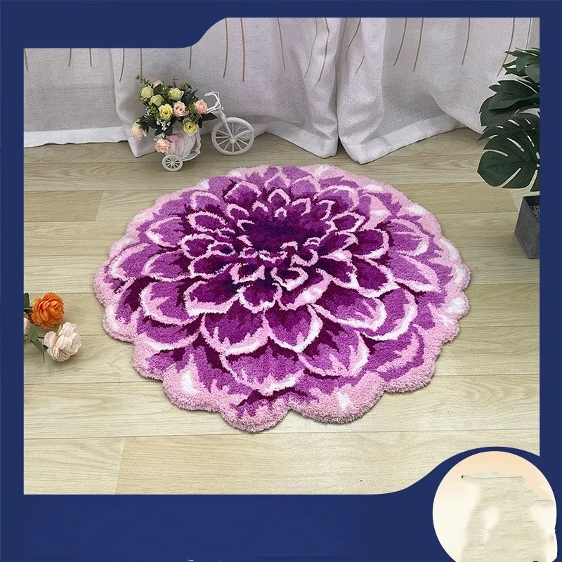 Round Brassica Oleracea Flowers Pile Floor Covering