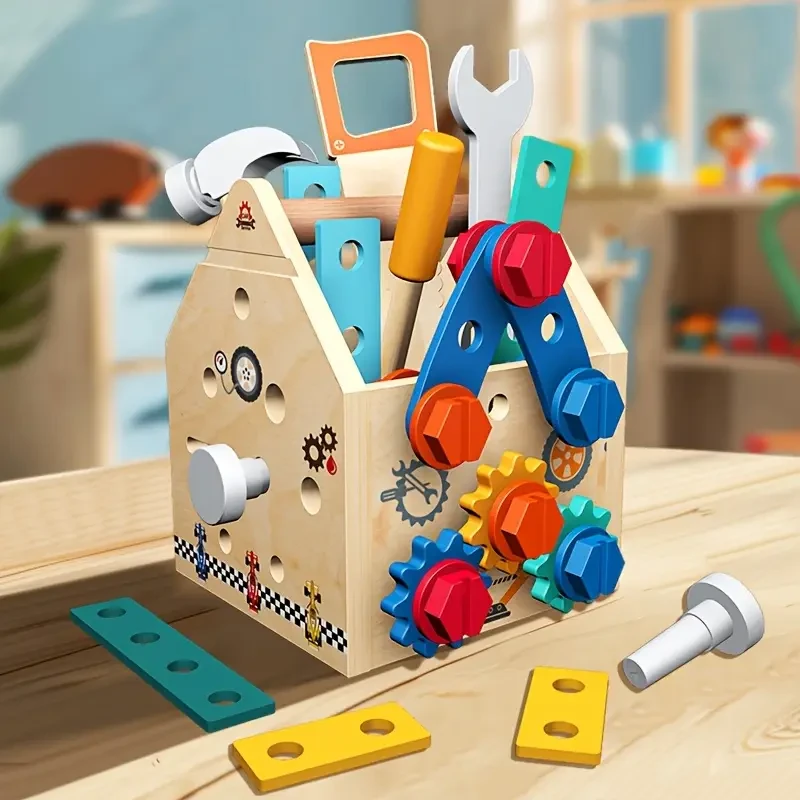Wooden Youngsters's Tool Box with Box/Workbench/Tool House