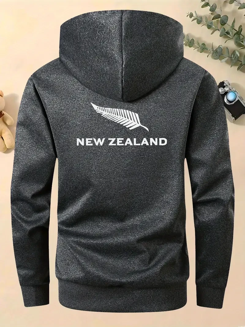 New Zealand Print Elements Men's Trendy Autumn and Winter Hooded Jacket