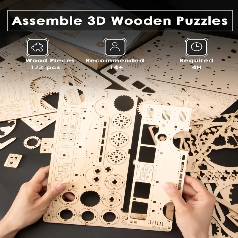 3D DIY Wooden Globe Puzzle - Mechanical Drive Model Kit