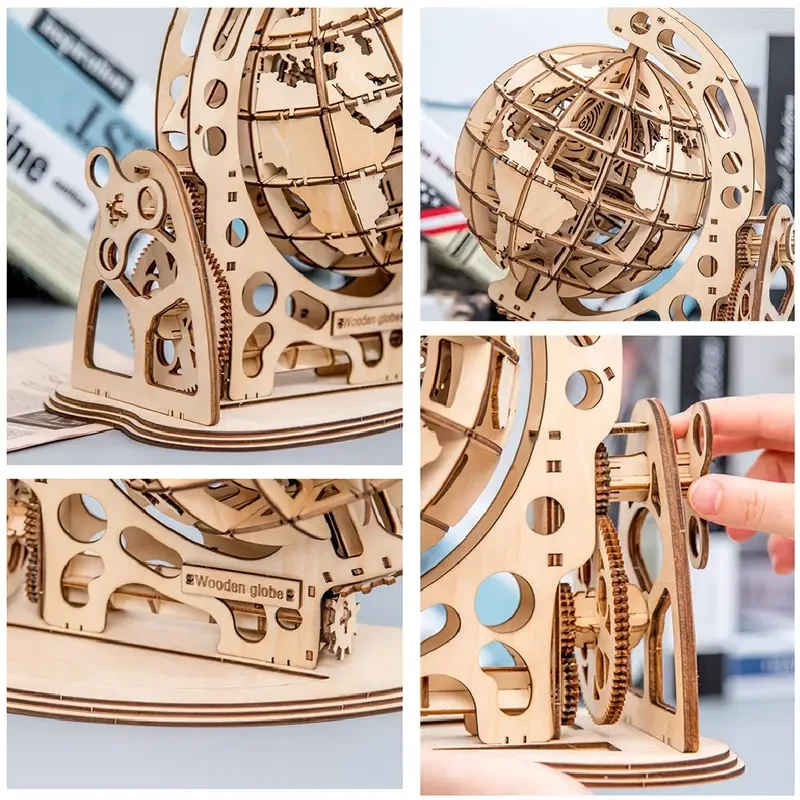 3D DIY Wooden Globe Puzzle - Mechanical Drive Model Kit