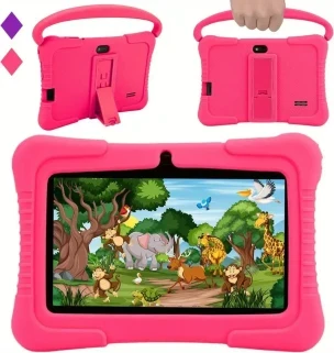 Learning Tablets, 32GB RAM 2GB RAM Android System Tablet With 2.4G WiFi, GMS, Eye Protection Screen, Parental Control, Education APP, Dual Camera, Shockproof Case, Games Halloween, Christmas Gift