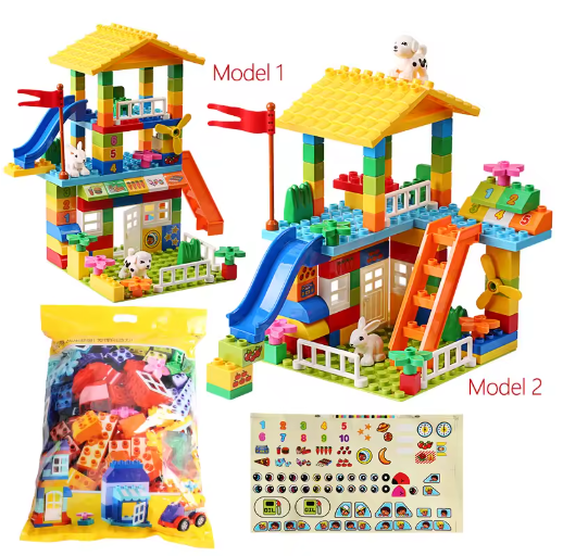 153PCS Big Particle Roof Blocks Compatible City House Big Size Slide Building Blocks Castle Brick Toys For Children