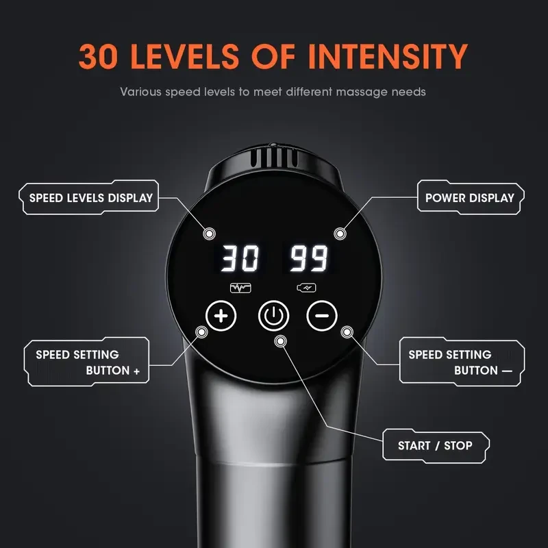 Deep Tissue Percussion Massage Gun - 9 Attachments & 30 Speed Settings