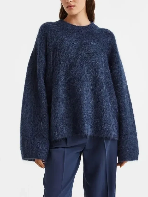 Loose Round Neck Pullover Sweater Fashion Long Sleeve Long Top For Women Clothing