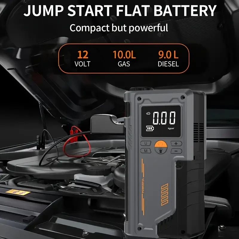 8000mAh Rechargeable Lithium Battery Portable Air Compressor Tank Style with Digital Pressure Gauge