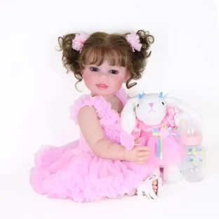 22-Inch Huggable Realistic Plush Bunny Doll - Soft Rooted Hair, Visible Veins, 3D Painted Skin, Cuddly Companion - Perfect Gift for Halloween, Thanksgiving, Christmas, Easter, and Carnival Occasions