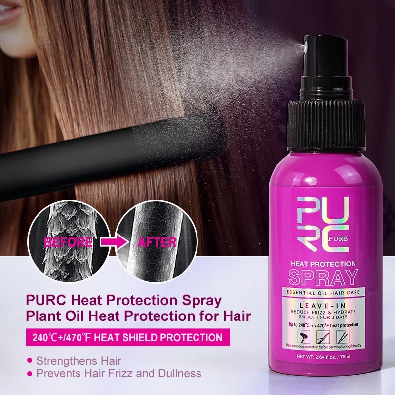 PURC Argan Oil Heat Protection Spray Smoothing Treatment to Prevent Frizz and Dryness