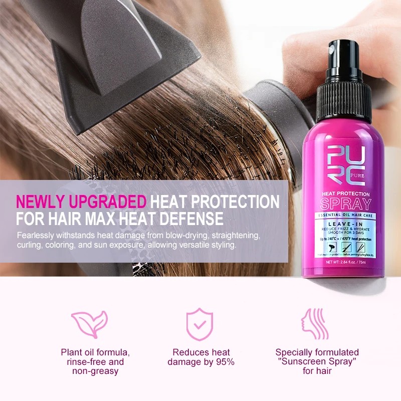 PURC Argan Oil Heat Protection Spray Smoothing Treatment to Prevent Frizz and Dryness