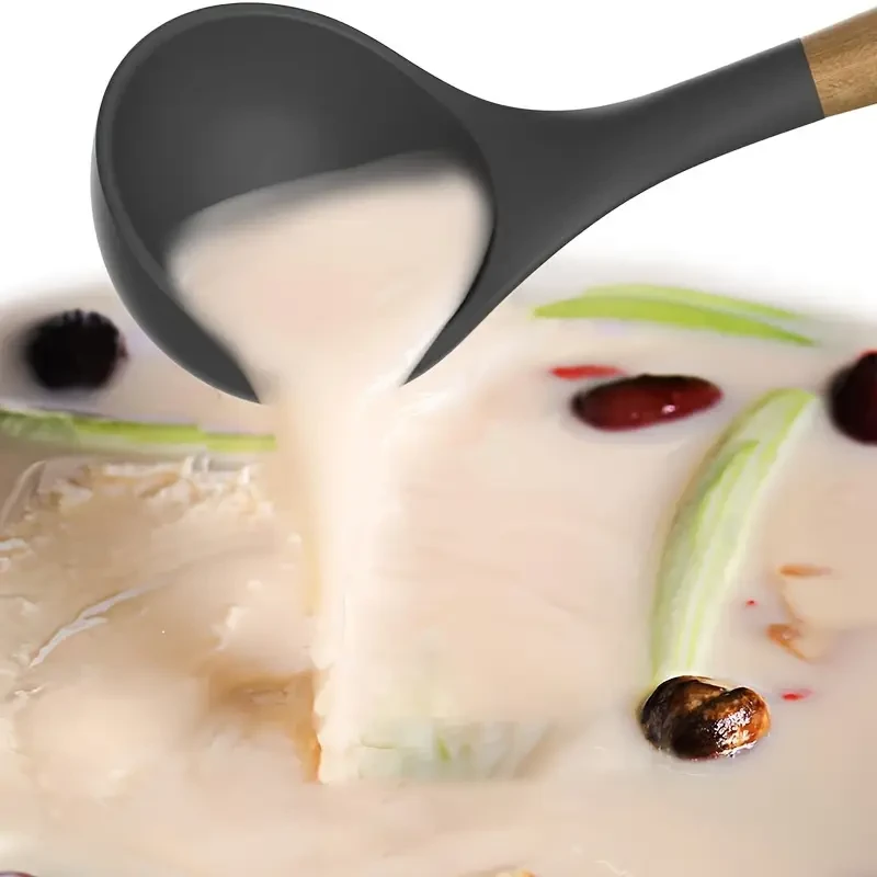 12pcs Silicone Kitchen Utensil Set with Wooden Handles - Heat Resistant, Non-Stick Cooking Tools Including Whisk, Spatulas, Ladle & More - Essential for Home and Restaurant Use, Silicone Cooking Utensils