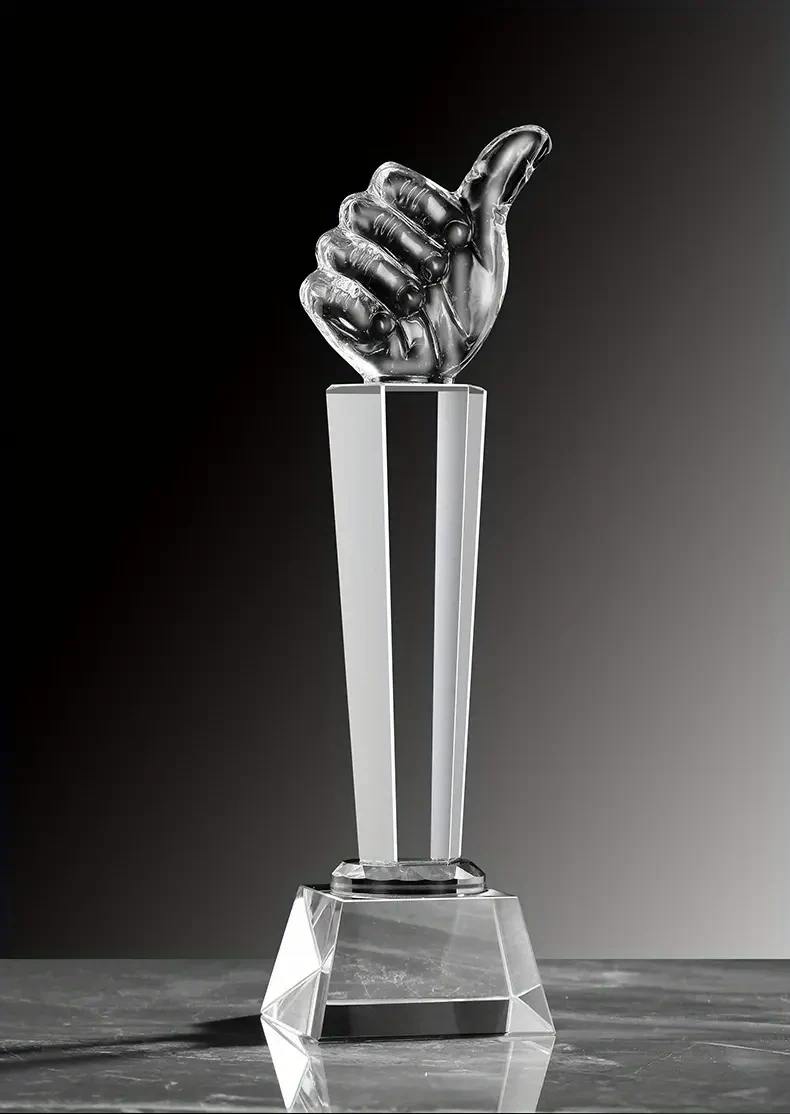 Crystal Glass Thumbs Up Trophy - Finger Sculpture Award for Sports, Classroom, Youngsters & Employee Appreciation, Party Gift