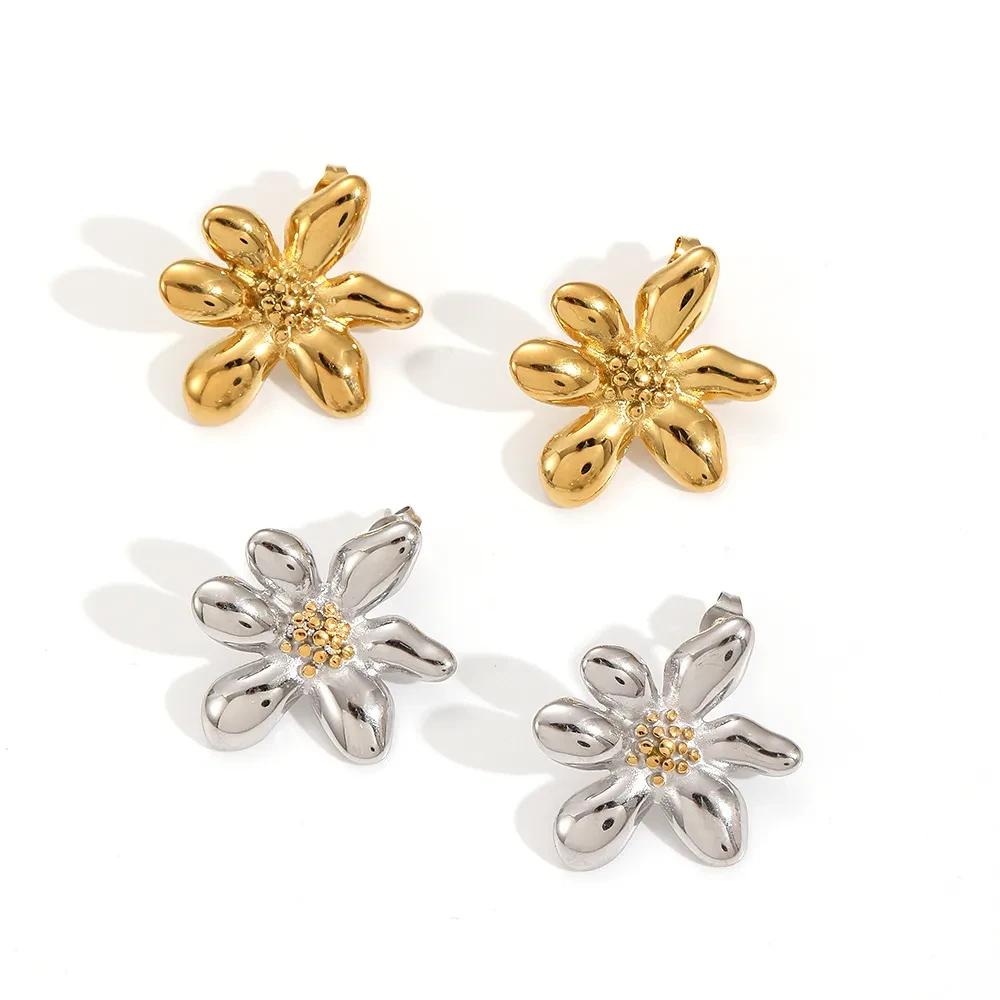 New Online Celebrity Titanium Steel Flower Stud Earrings Women's Fashion All-match High-grade Stainless Steel Flower Stud Earrings Earrings