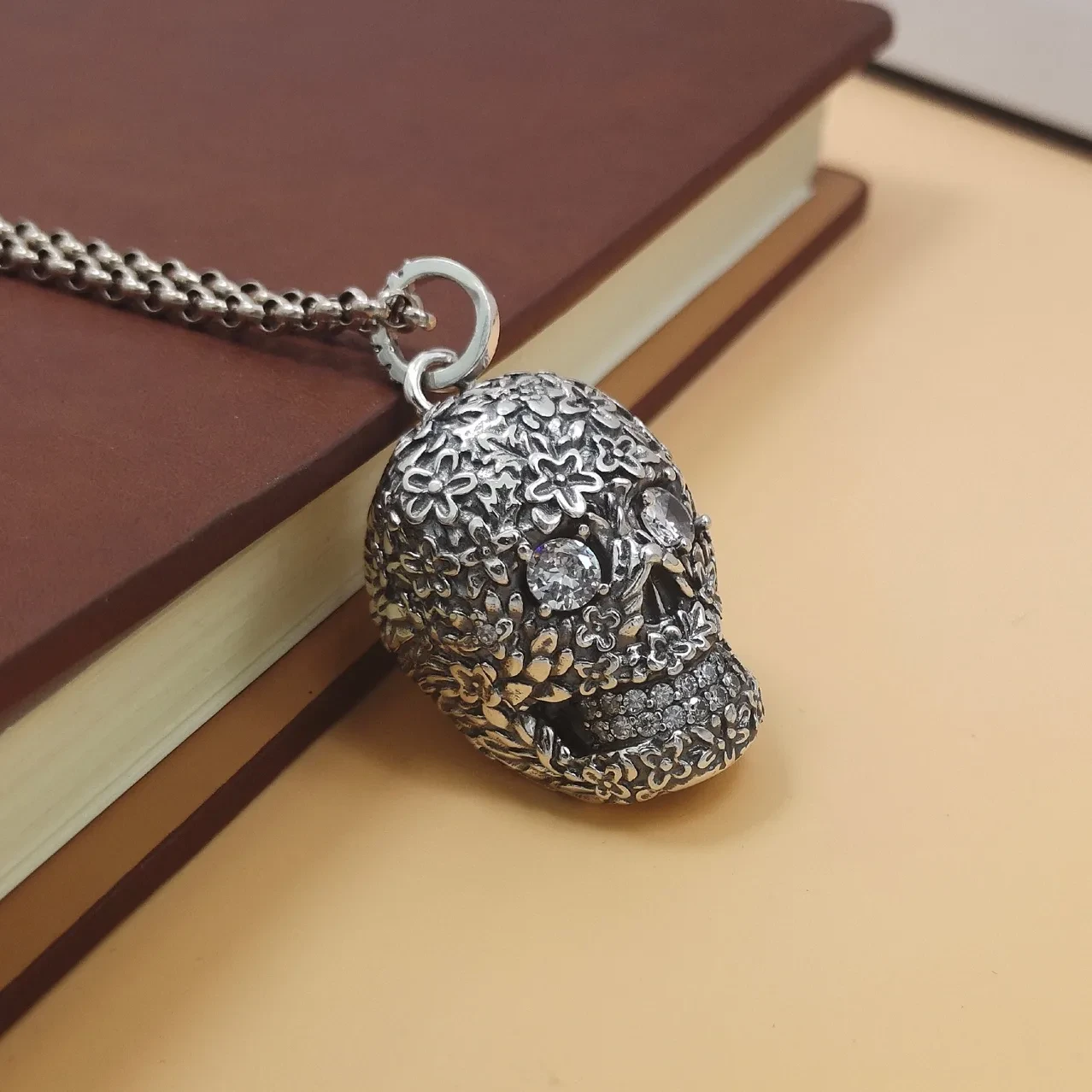 S925 Sterling Silver White Zircon Skull Pendant
