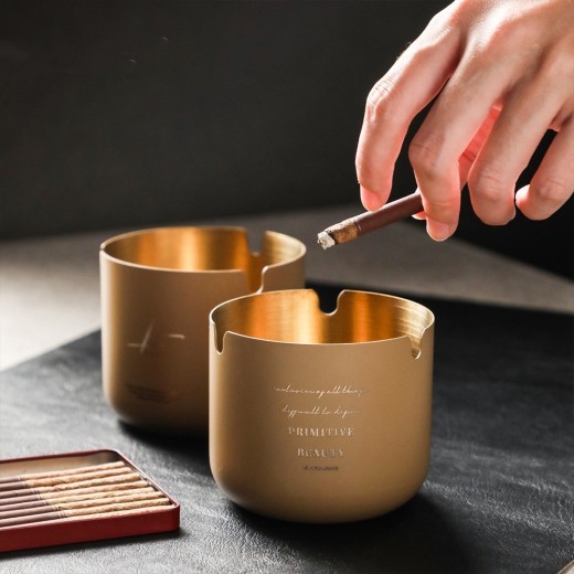 Light Luxury Khaki Brown Stainless Steel Ash Tray