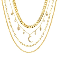 Korean Jewelry World Retro Moon Moon Star Crystal Multilayer Pendant Chain Necklace Cross-Border Exclusive Necklace