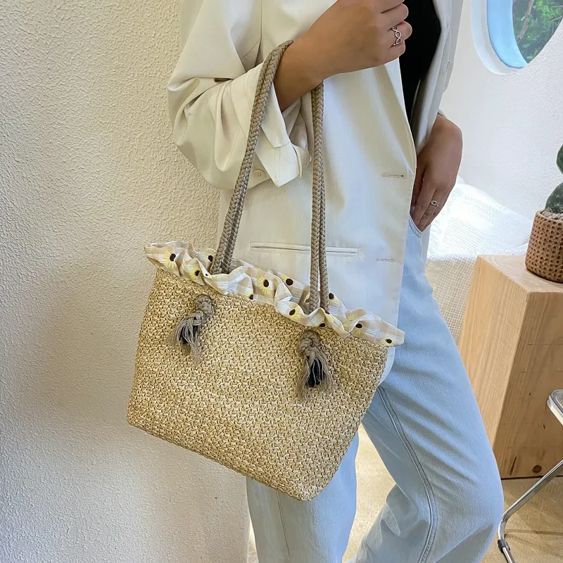 Fashion Women's Summer Straw Bag Tote Shoulder Bags Large Wicker Woven HandBag Female New Braided Raffia Pouch Beach Bag