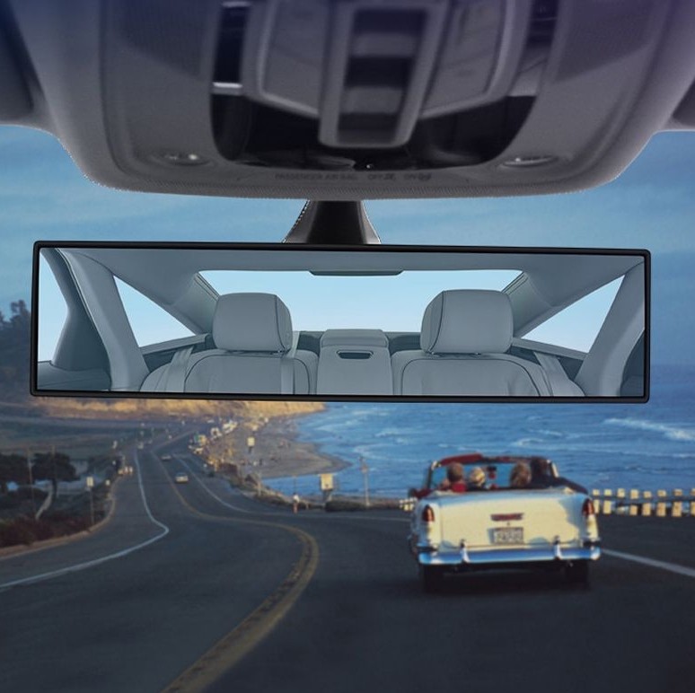 Curved Mirror Large View Car Rearview Mirror HD Anti-glare Optical Glass Blue Filter