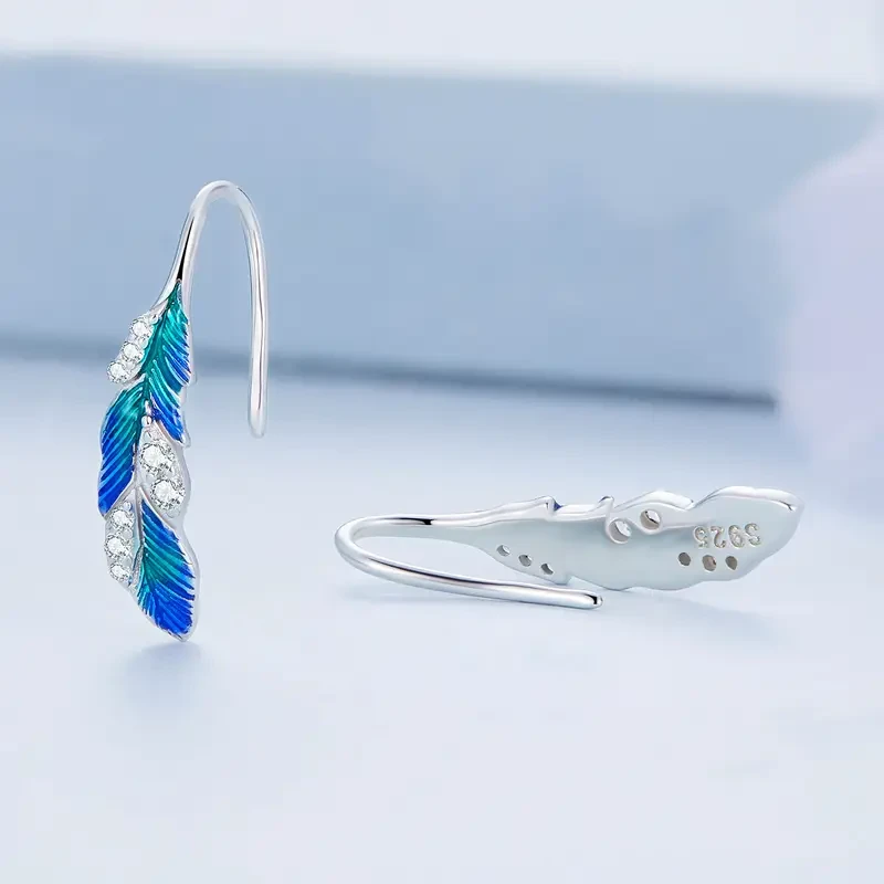 Sterling Silver Exquisite Feather Dangle Earrings - Elegant, Delicate, Cute Style, Hypoallergenic, Nickel-Free