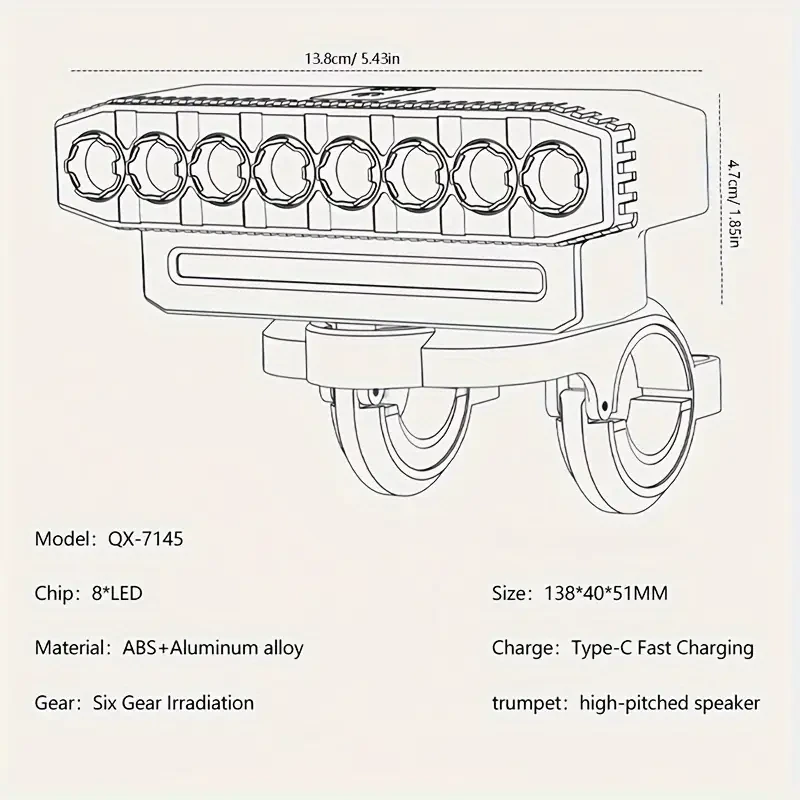 Smiling Shark 1pc Super Bright Rechargeable Bicycle Headlight
