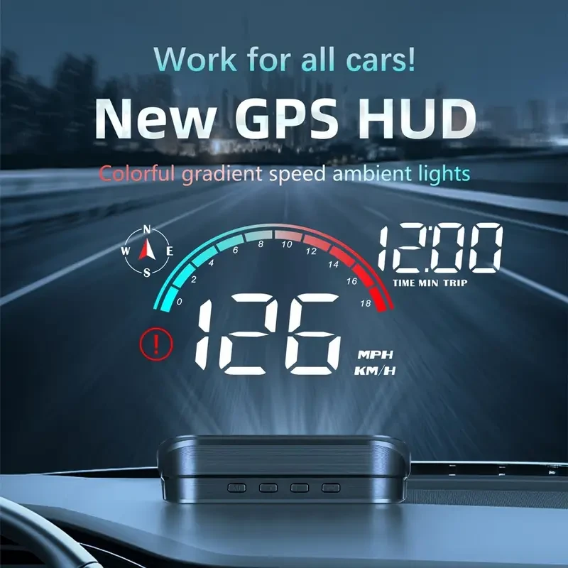 1pc Universal Car HUD Head Up Display, Multifunctional Speedometer with Overspeed Alarm, Clock, Driving Time, USB Powered, 36V Operating Voltage, No Battery Required, Integrated Light Shield Design for Enhanced Driving Experience