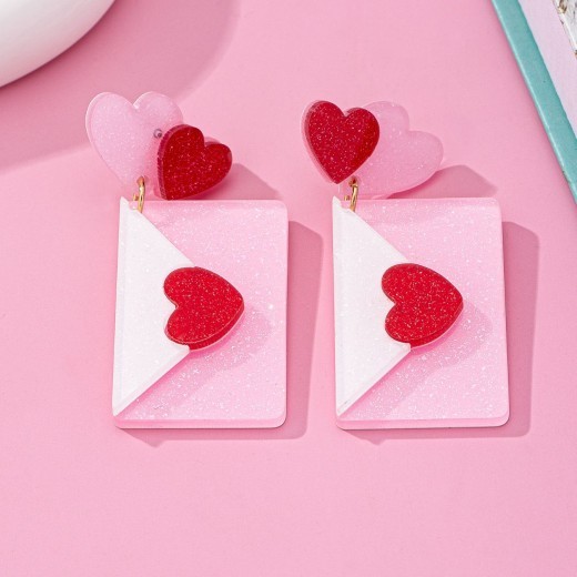 Fashion Valentine's Day Acrylic Love Envelope Earrings