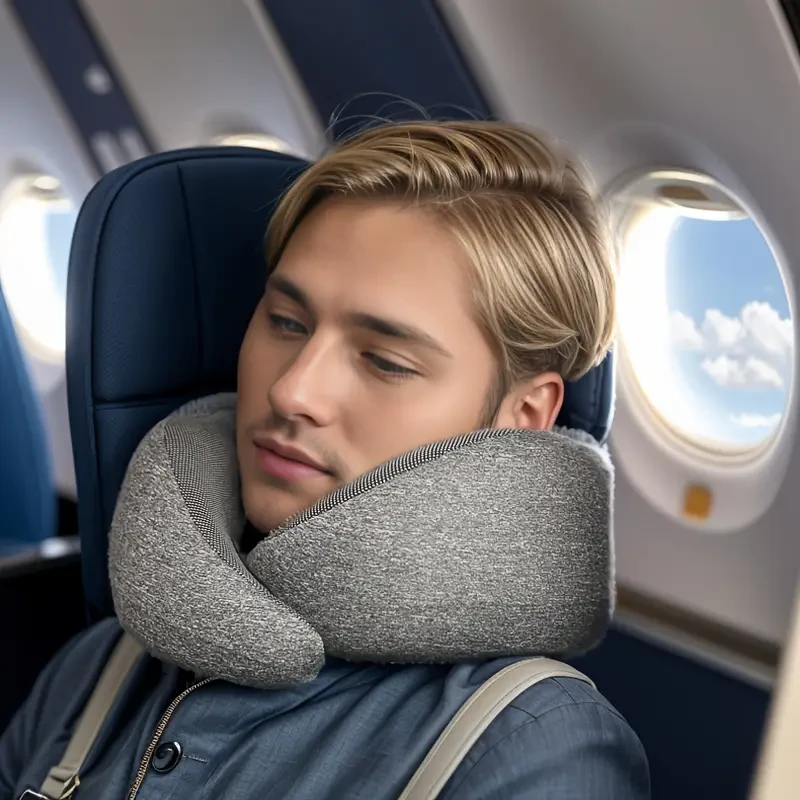 1pc Comfortable Memory Foam Travel Pillow With Breathable Cover, Machine Washable For Airplane, Office, Car, And Home Lounging