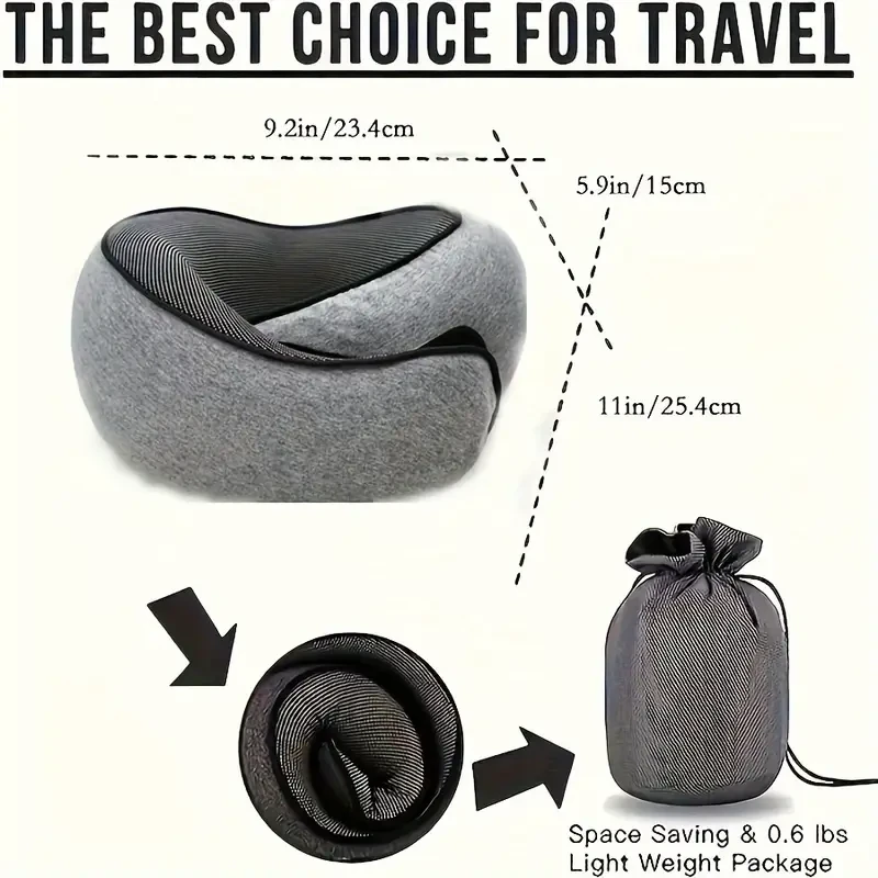 1pc Comfortable Memory Foam Travel Pillow With Breathable Cover, Machine Washable For Airplane, Office, Car, And Home Lounging