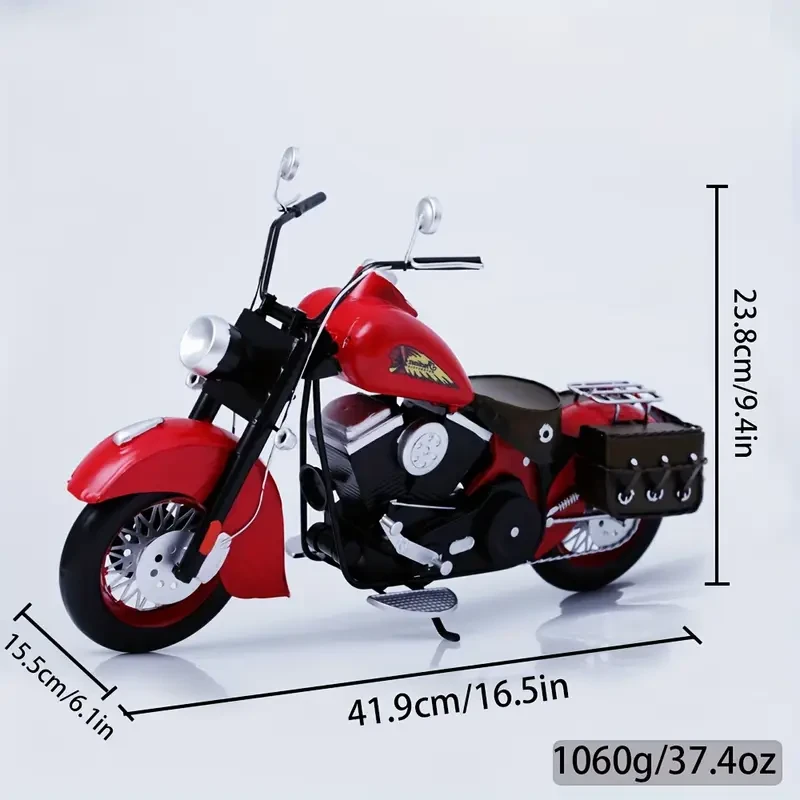Vintage Style Red Iron Motorcycle Model, Classic Collectible Handmade Craft