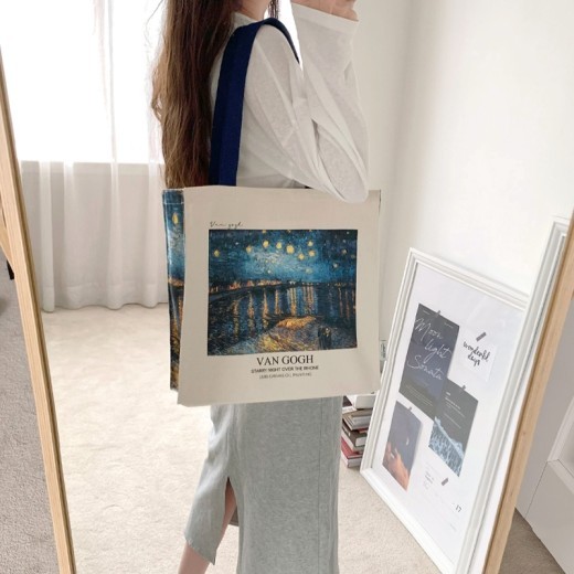 Van Gogh Museum Starry Sky On The Rhona River Zip Canvas Bag