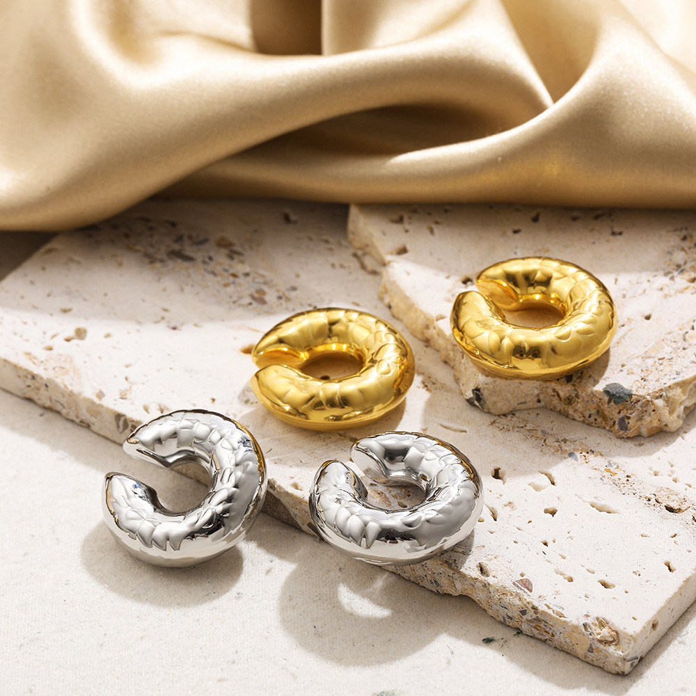 Simple 18K Real Gold Thick Tube C- Shaped Earrings