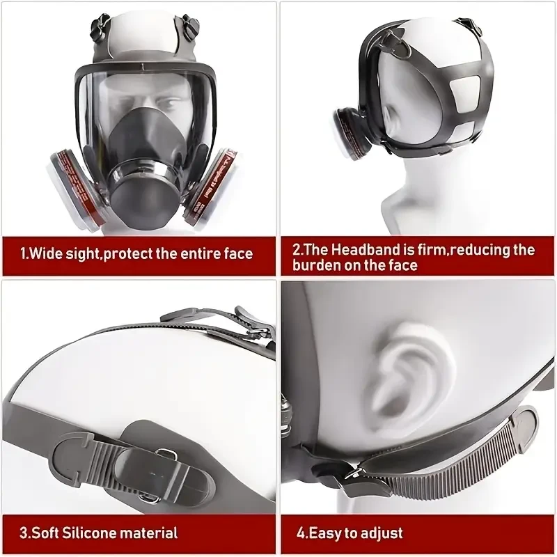 27-in-1 Full Face Respirator Mask, Silicone & Plastic Chemical Breathing Apparatus, Reusable Pull-On Design, Hypoallergenic, for Painting, Spraying & Chemical Safety, Formaldehyde Protection