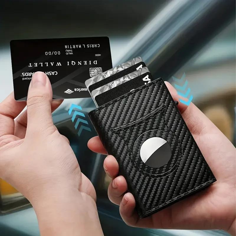 1pc Men's Business Style RFID Blocking Wallet, Durable Carbon Fiber Pattern, Slim Aluminum Alloy Card Holder, AirTag Compatible, Secure Credit Card Case