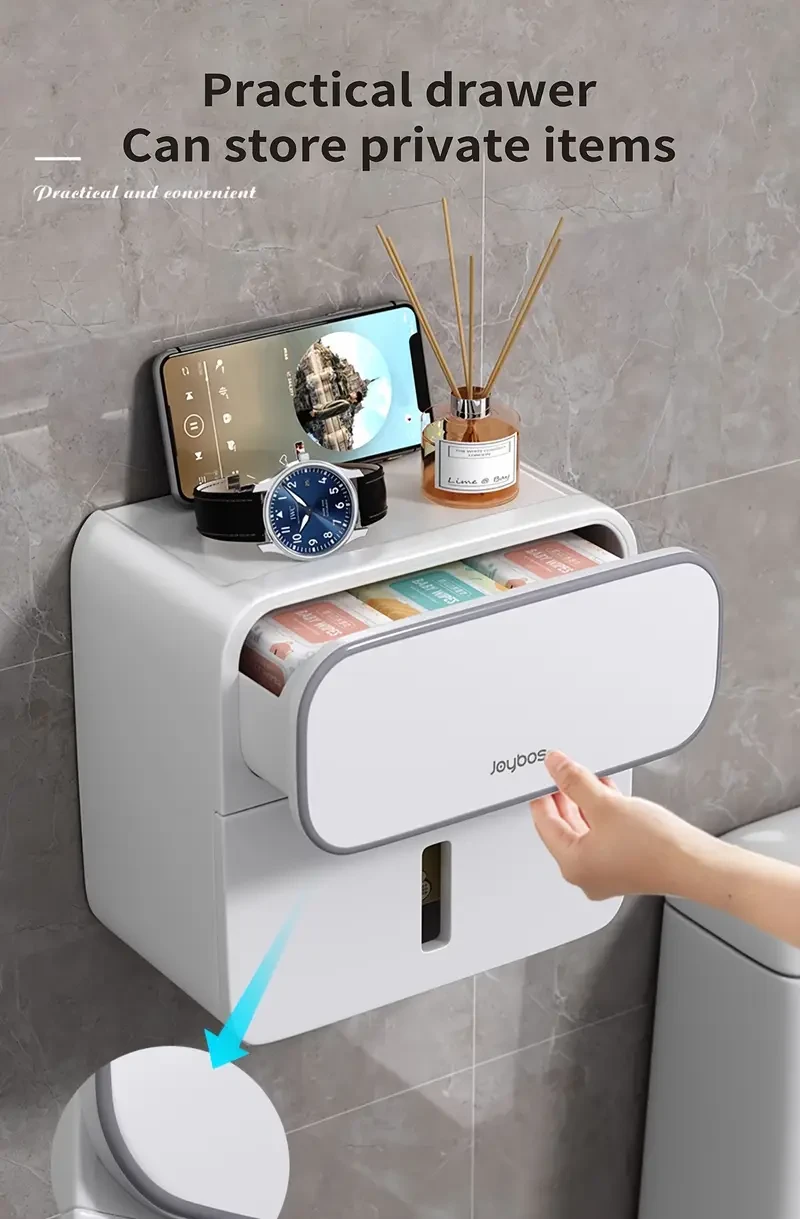 Waterproof Wall-Mounted Tissue Holder - Self-Adhesive, Space-Saving Storage for Bathroom & Living Room