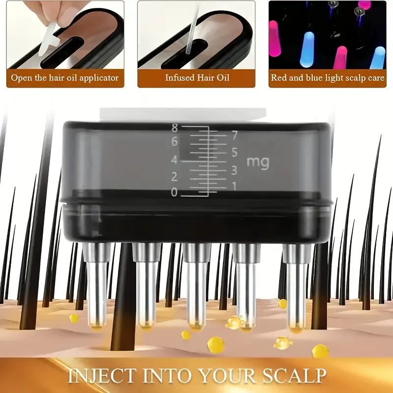 1pc Professional Hair Growth Comb with Vibration Massage, Rechargeable Low-Energy Soft Laser Scalp Care, Detachable Infusion Device, Nourishing Repair for Hair & Follicles, Plastic, Unscented, USB Charging, 500mAh Lithium Battery, Beauty SPA Equipment for